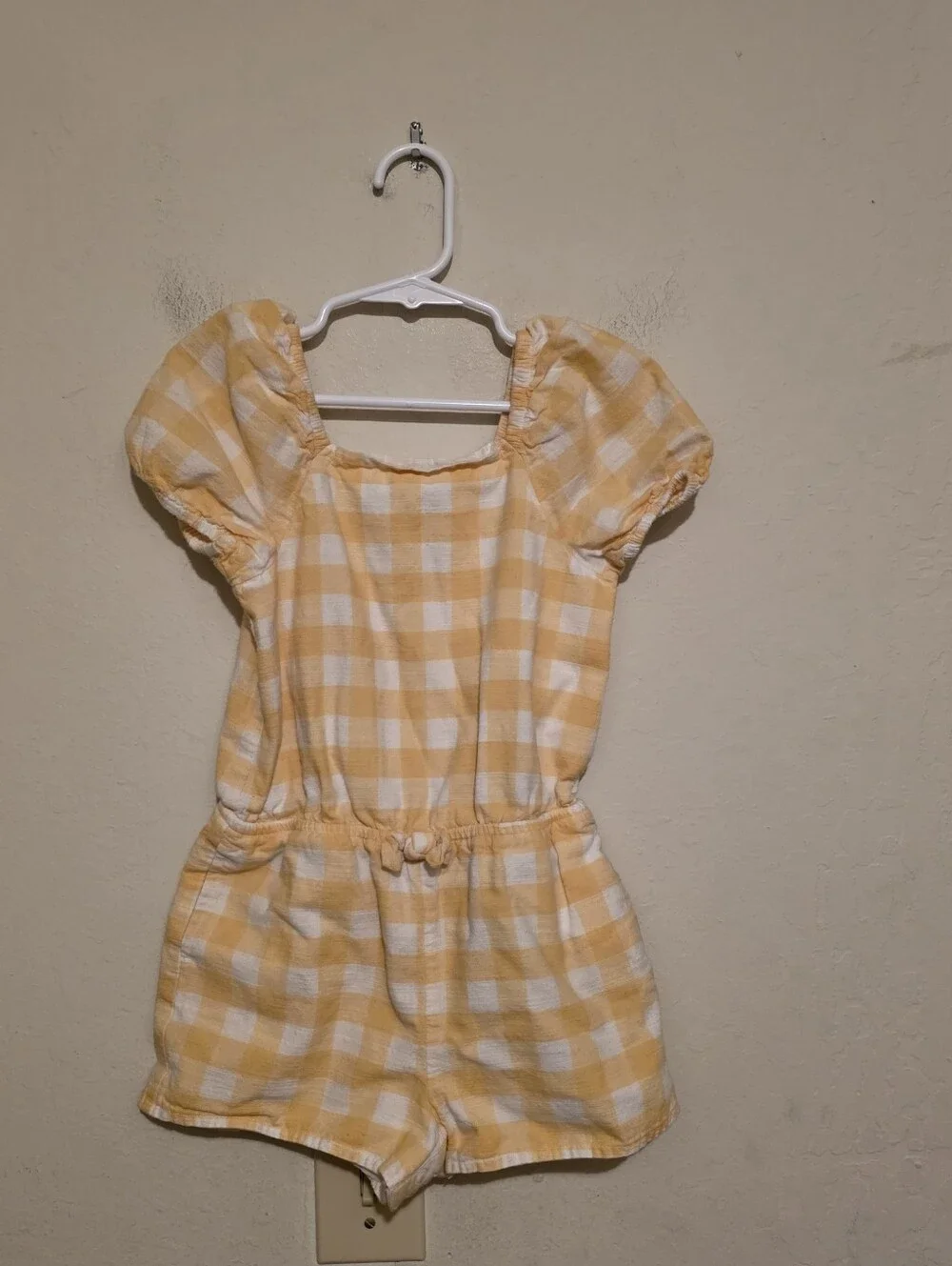 Cat & Jack Yellow White Check Romper Square Neck Short Sleeve 3T Cotton
